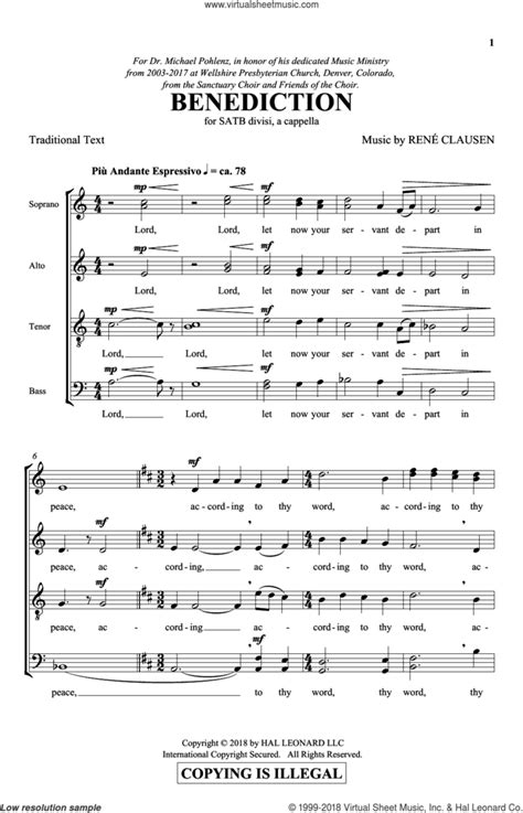 Benediction Sheet Music For Choir Satb Soprano Alto Tenor Bass