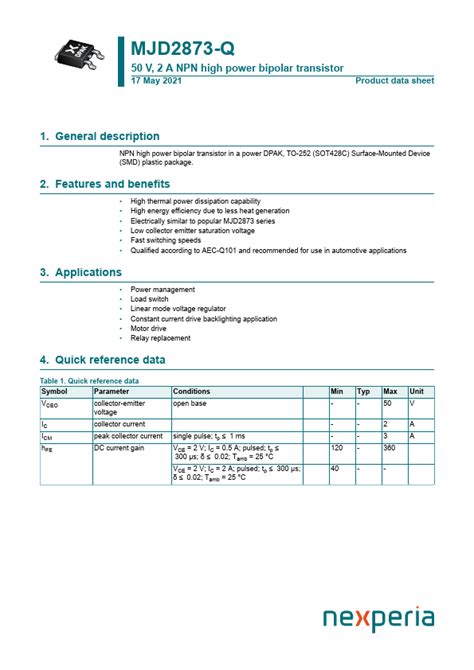 Mjd Q Data Sheet Nexperia