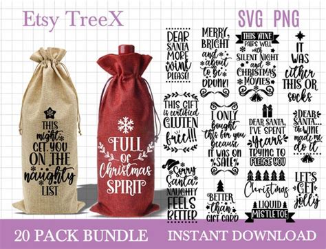 Christmas Wine Bag Svg Bundle By Oxee Christmas Wine Quotes Etsy