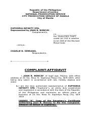 Complaint Qualified Theft Docx Republic Of The Philippines Department