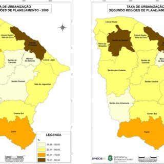 Taxa de urbanização das regiões de planejamento 2000 e 2010