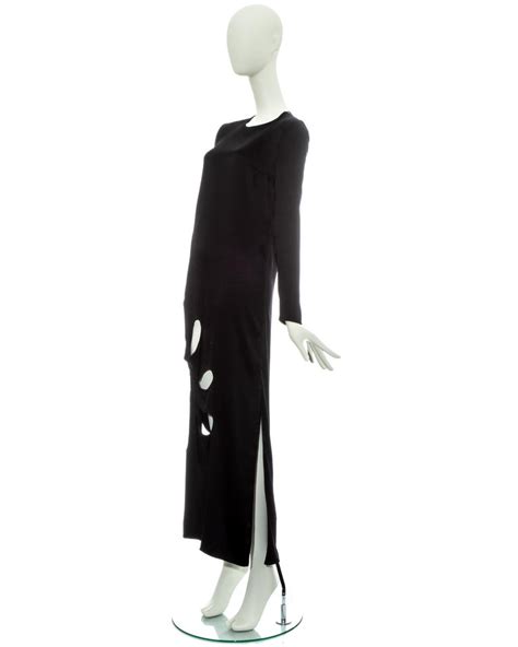 Gucci By Tom Ford Black Silk Column Dress With Floral Cut Outs Ss 2002