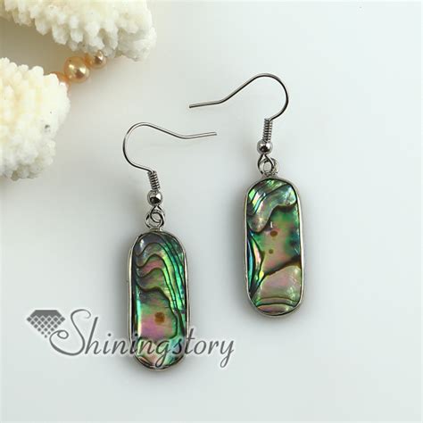 Oval Oblong Rainbow Abalone Oyster Sea Shell Mother Of Pearl Earrings