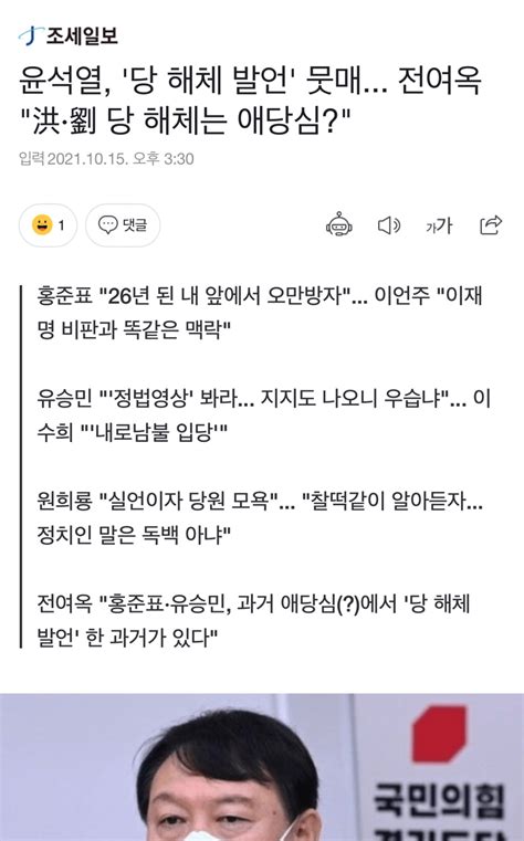 윤석열 당 해체 발언 뭇매 전여옥 洪·劉 당 해체는 애당심 정치시사 에펨코리아