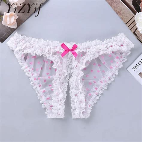 YiZYiF Sissy Panties Sexy Lace Mens Thongs Underwear Open Crotch Gay