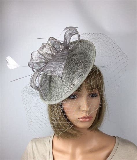 Silver Grey Fascinator On Clip Grey Wedding Corsage Occasion Etsy Uk