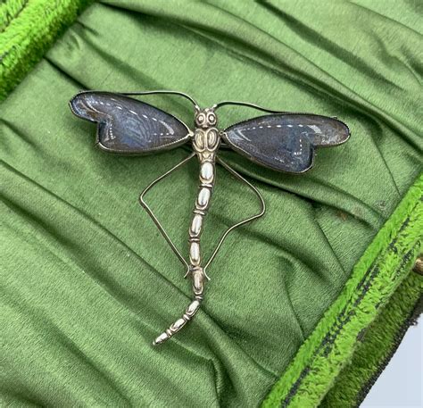 Art Nouveau Dragonfly Insect Moth Brooch Pin Butterfly Wing Sterling