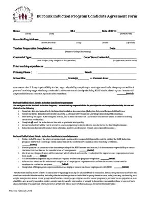 Fillable Online Burbank Induction Program Candidate Agreement Form Fax