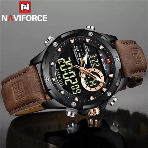 Naviforce Mens Analog Digital Watch Brown Vivid Nuance South