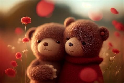 Premium AI Image Two Teddy Bears Hugging Each Other With Red Hearts