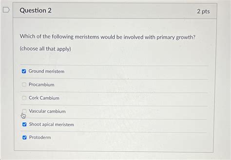 Solved Question 22 ﻿ptswhich Of The Following Meristems