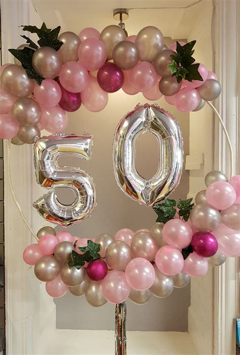 Balloon Garland Hoop In Silver And Pinks Perfect For A 50th Birthday 50th Birthday Balloons