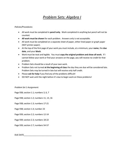 Problem Sets Algebra I