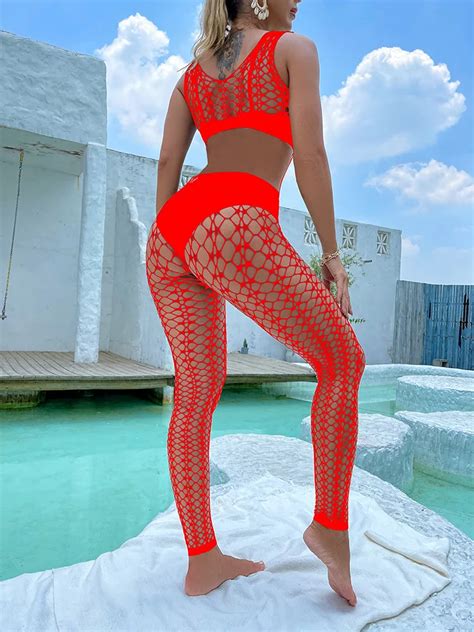 One Piece Fishnet Bodystocking Sexy Lingerie Women Full Body Stocking Mesh Lingerie Bodysuit