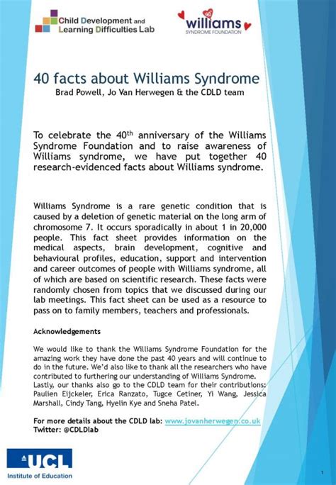 40 Facts of WS - Williams Syndrome Foundation