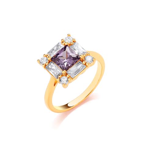 Silver Gold Amethyst Cubic Zirconia Deco Ring Cavendish French