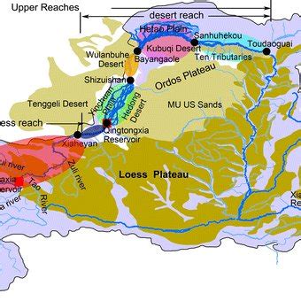 Map Of The Yellow River Showing The Upper Reaches The Lower Reaches