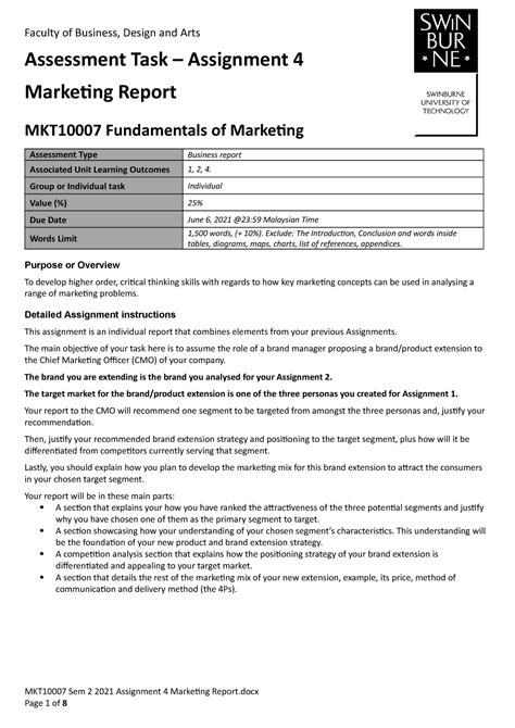 Mkt10007 Sem 2 2021 Assignment 4 Marketing Report Original