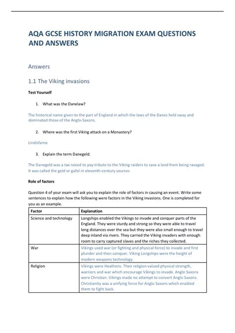 AQA GCSE HISTORY MIGRATION EXAM QUESTIONS AND ANSWERS - AQA GCSE