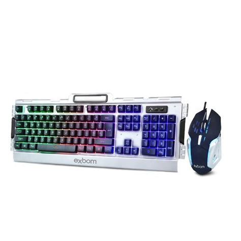 Kit Gamer Teclado E Mouse C Led Exbom Bk G Prata Cb Acess Rios