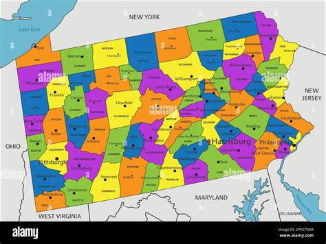 Colorful Pennsylvania Political Map With Clearly Labeled Separated