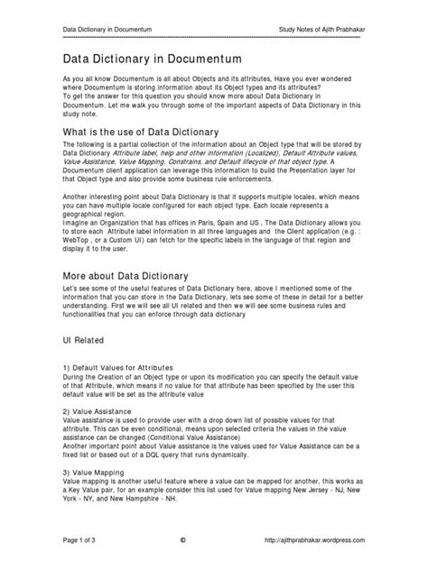 data dictionary  documentum  object computer science