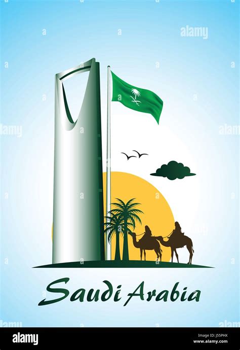 Kingdom Of Saudi Arabia Famous Buildings Vector Background Editable Vector Illustration Stock