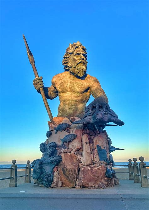 Sunset At The Statue Of King Neptune Virginia Beach VA Photo Print Etsy