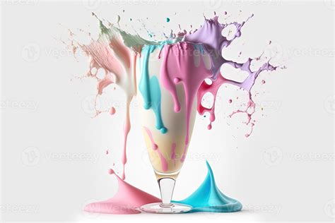 Splash multicolored ice cream in a glass bowl. Splash and drops of ...