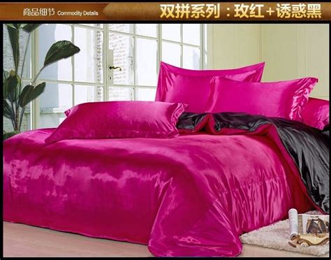Luxury Black Hot Pink Silk Satin Bedding Set Sheets Queen Quilt Duvet Cover Super King Size