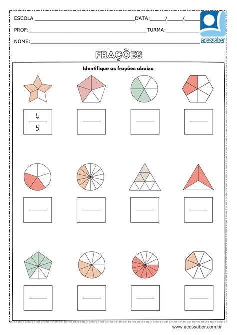 Atividade de matemática Identifique as frações 3º ano e 4º ano