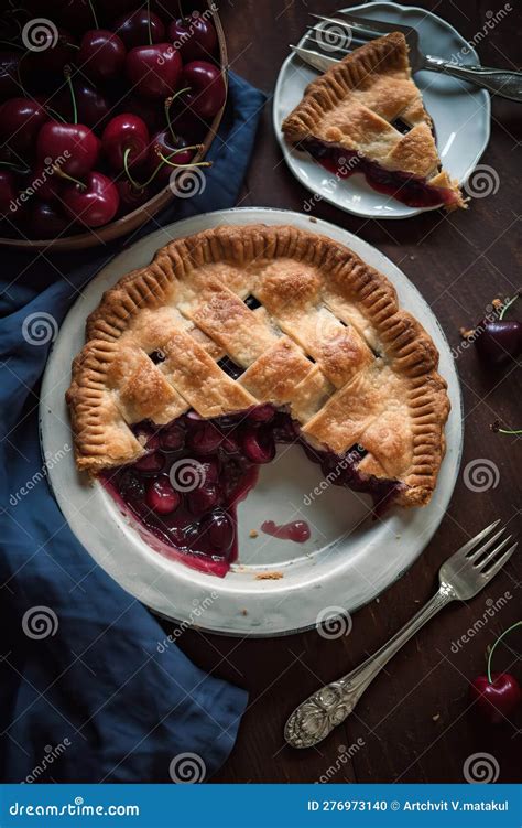 Delicious Homemade Cherry Pie With Flaky Crust Stock Illustration