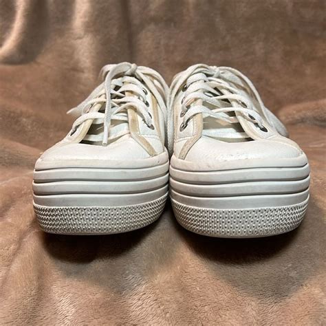 Steve Madden White Platform Leather Fabric Sneakers W Gem