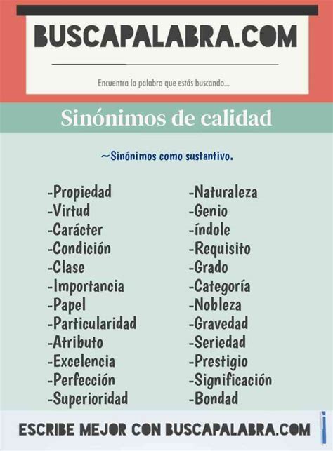 Sinónimos y Antónimos de Calidad 28 Sinónimos y 1 Antónimos para Calidad