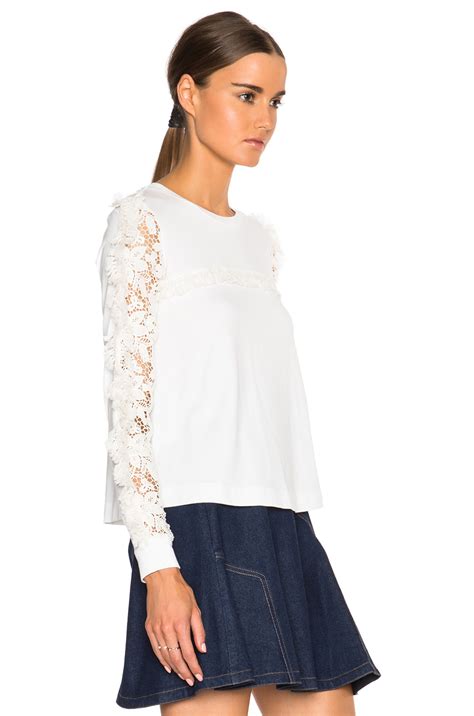 Lyst See By Chloé Lace Sleeve Top in White