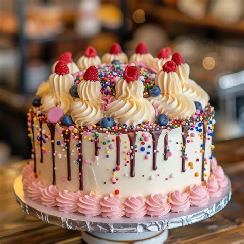 Premium Photo Birthday Cake With Colorful Sprinkles And Fresh Berries