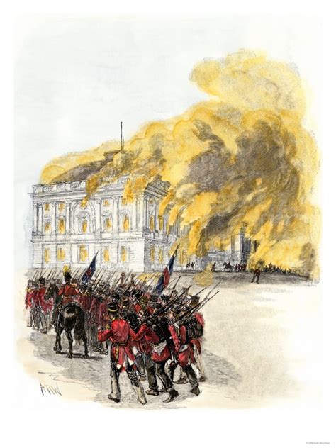 "Burning of Washington"-British soldiers march past the burning White House after the capture of ...