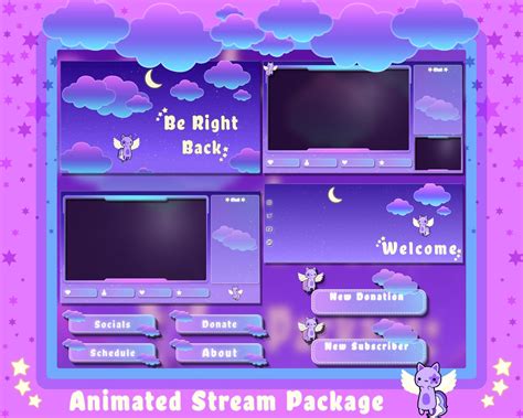 Animated Kawaii Cute Stream Overlay Package Screens Alerts Panels