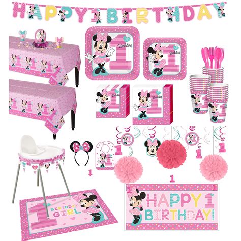 1st Birthday Minnie Mouse Deluxe Party Kit For 32 Guests With