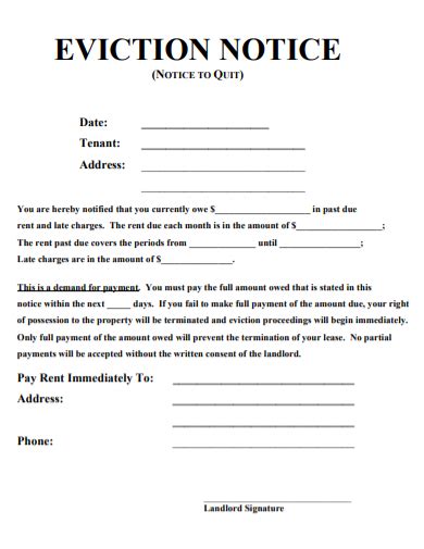 Printable Eviction Notice Form 10 Examples Format Pdf