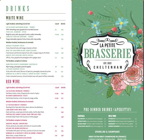 Menu La Petite Brasserie