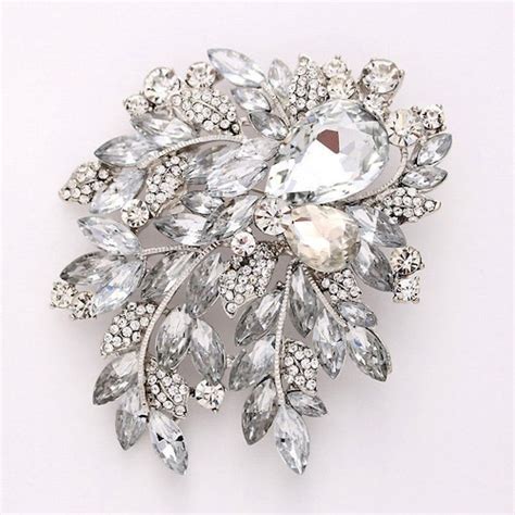 Long Rhinestone Embellishment Pin Silver Rhinestone Brooch Big Etsy