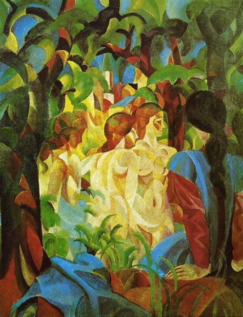 August Macke 1913 Girls Bathing With Town In Background Bayerische