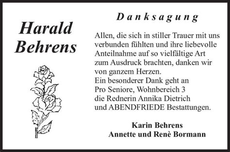 Traueranzeigen Von Harald Behrens Abschied Nehmen De