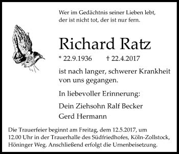 Traueranzeigen Von Richard Ratz Wirtrauern