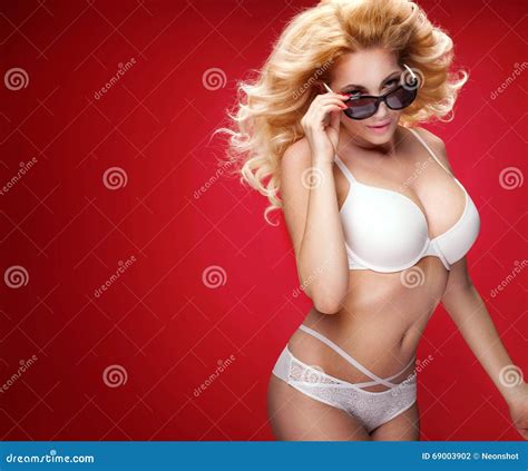 Beautiful Natural Woman In White Lingerie Stock Photo Image Of Happy Caucasian 69003902