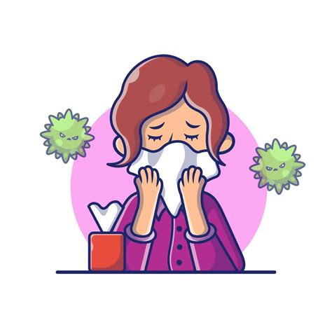 Girl With Fever And Flu Cartoon Vector Icon Illustration People