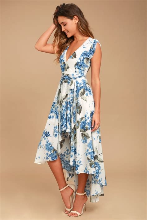 Lovely White Floral Print Dress High Low Wrap Dress Lulus