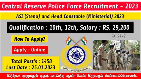 Crpf Recruitment Asi Steno Head Constable Ministerial