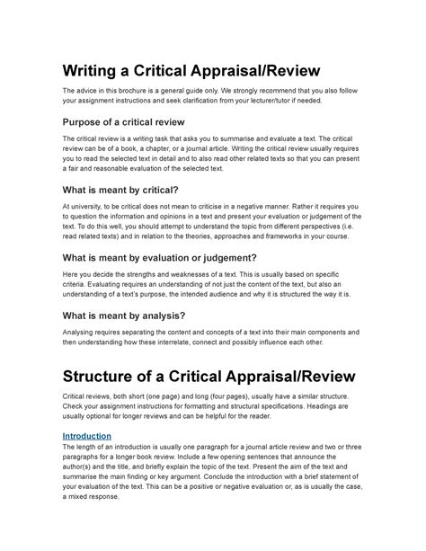 Writing A Critical Appraisal 2 Copy Writing A Critical Appraisal